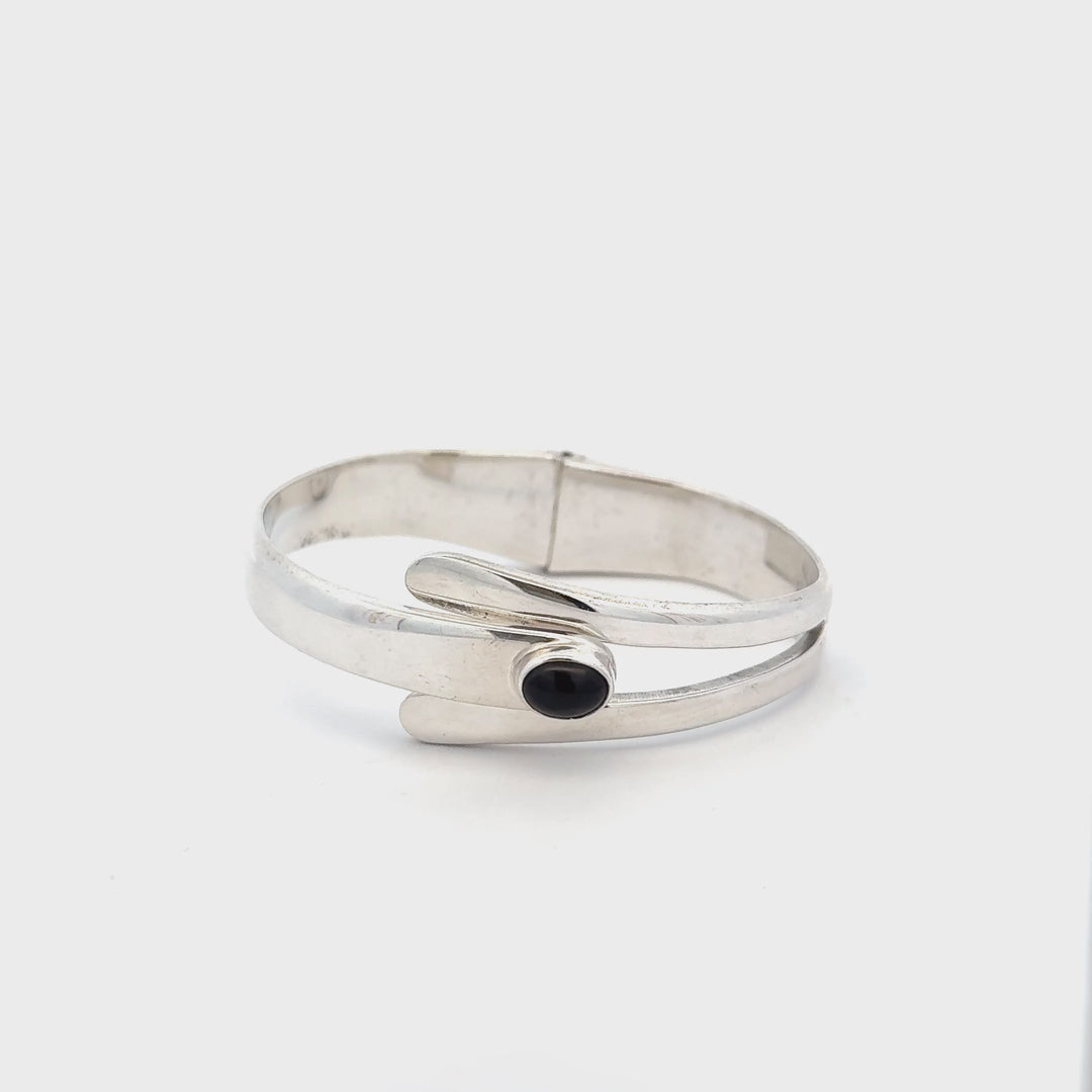 Vintage Onyx Cuff Bracelet in Sterling Silver