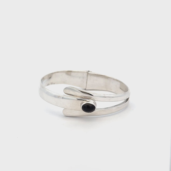 Vintage Onyx Cuff Bracelet in Sterling Silver