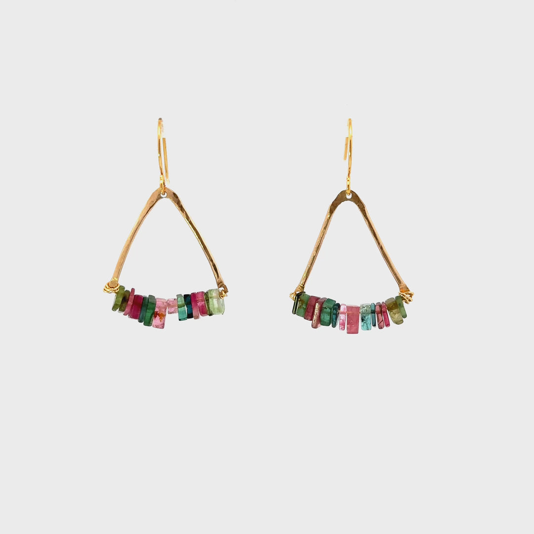 Watermelon Tourmaline Triangle 14K Gold-Filled Earrings