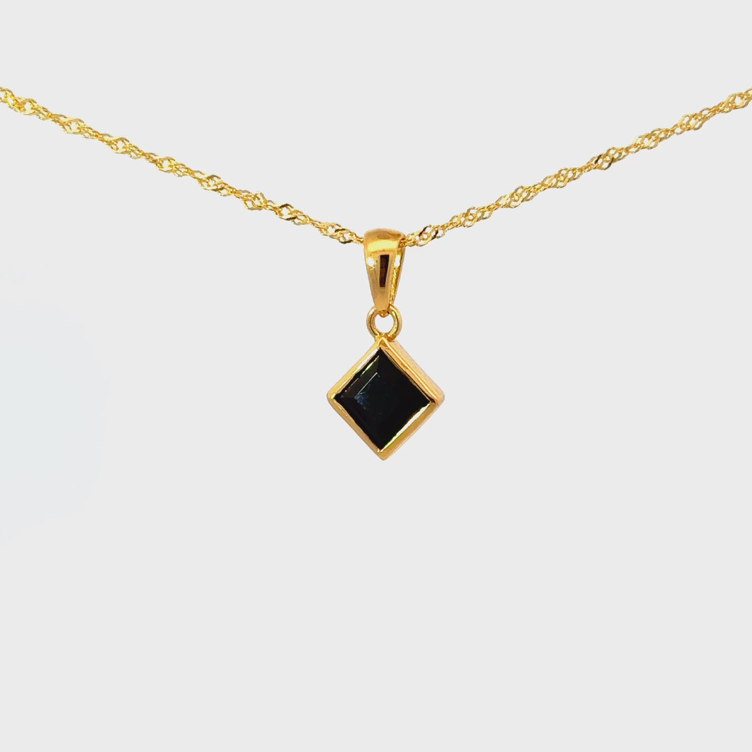 Square-Cut Gemstone Necklace in Gold-Plated Sterling Silver