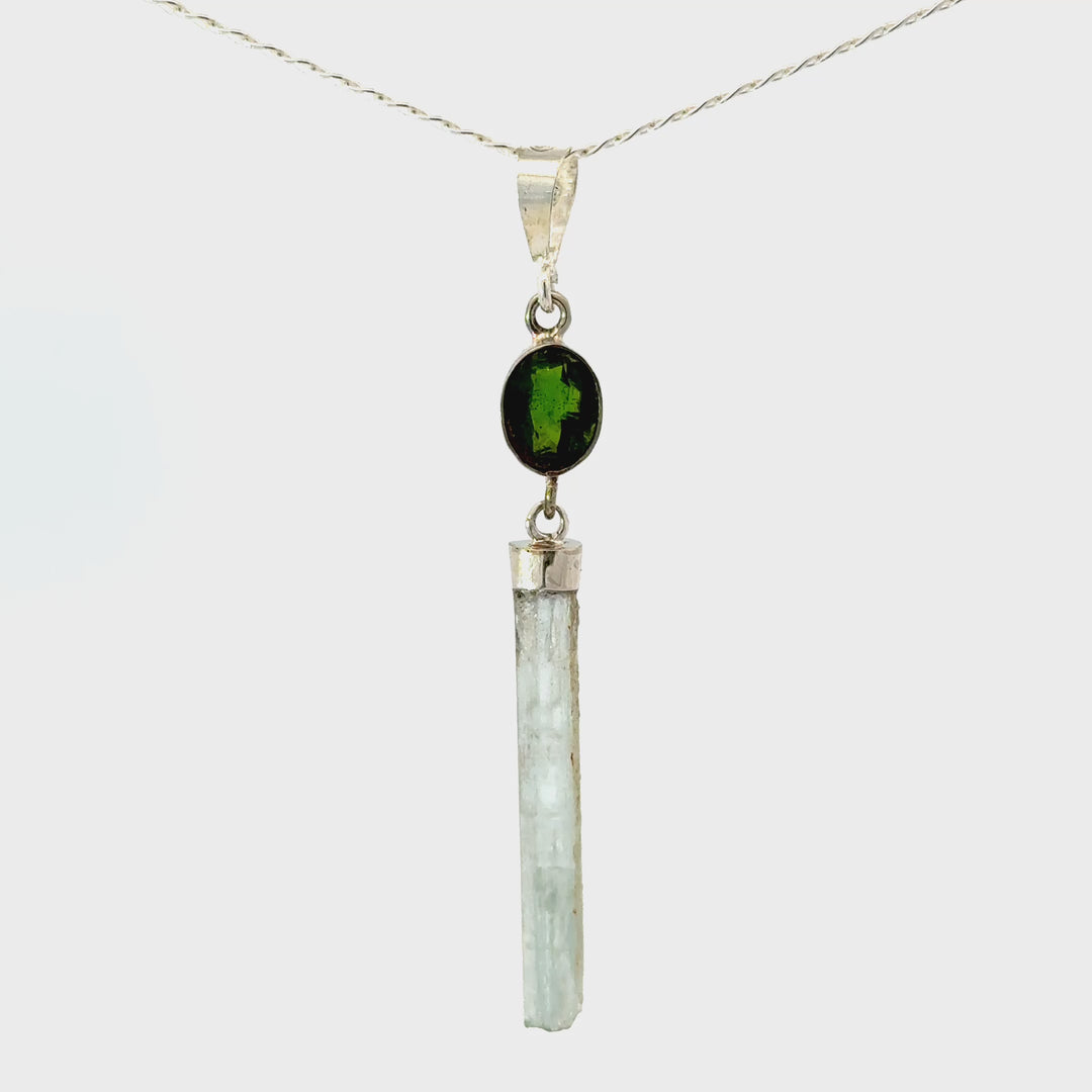 Peridot & Raw Aquamarine Necklace in Sterling Silver