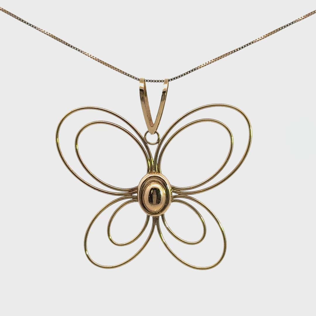 Vinatge Butterfly Necklace in 14K Yellow Gold