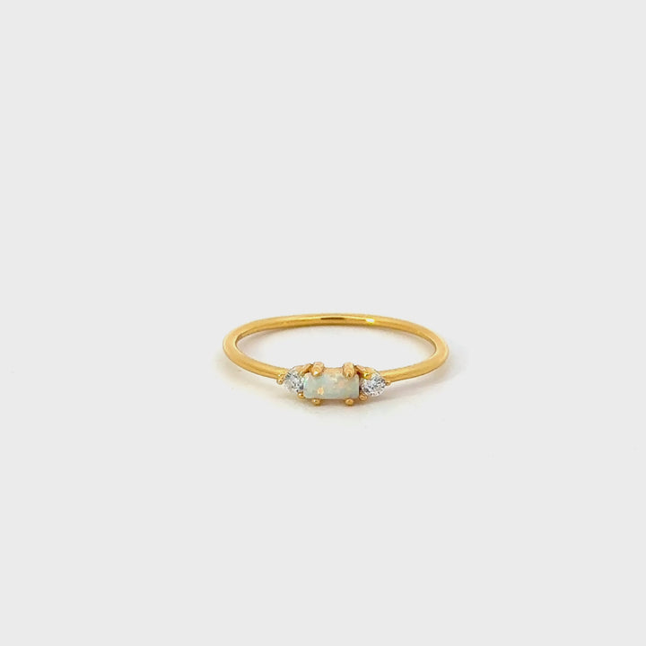 Lab Opal & Cubic Zirconia Ring in Gold Plated Sterling Silver