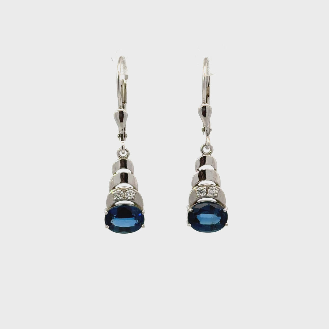 Blue Kyanite & Cubic Zirconia Dangle Earrings in Sterling Silver