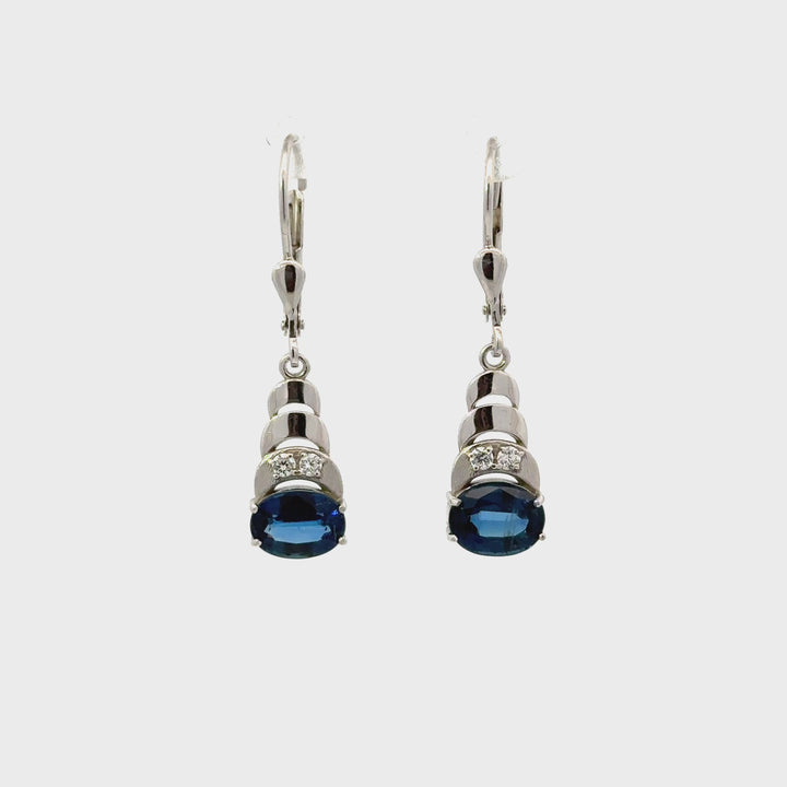 Blue Kyanite & Cubic Zirconia Dangle Earrings in Sterling Silver