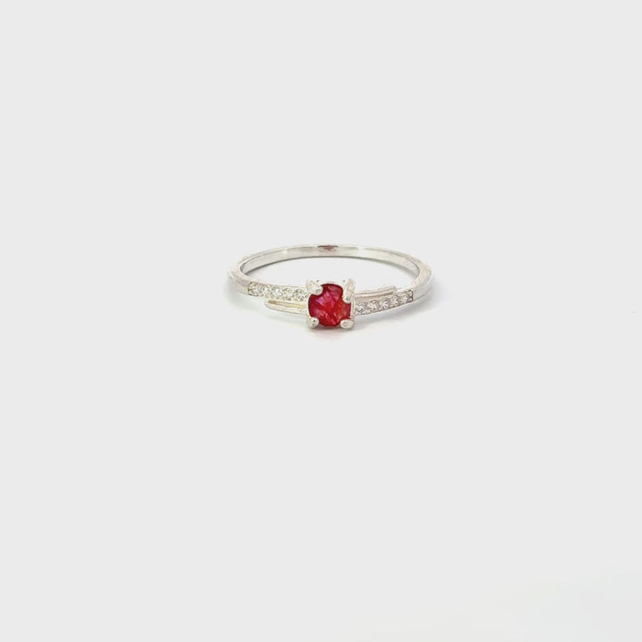 Natural Ruby & Cubic Zirconia Ring in Sterling Silver