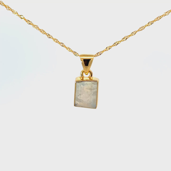 Faceted Rainbow Moonstone Pendant Necklace in 18K Gold-Plated Sterling Silver