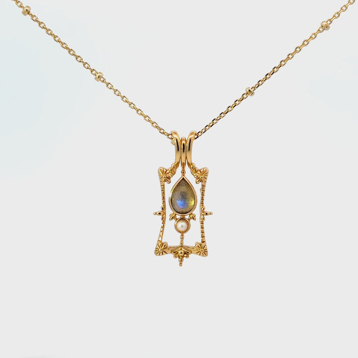 Labradorite & Pearl Necklace in Gold over Sterling Silver