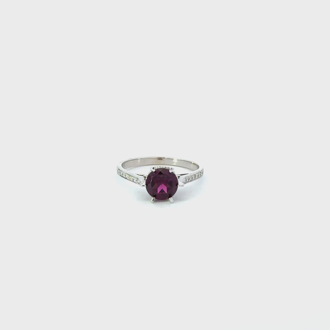 Grape Garnet & Diamond Ring in 14K White Gold