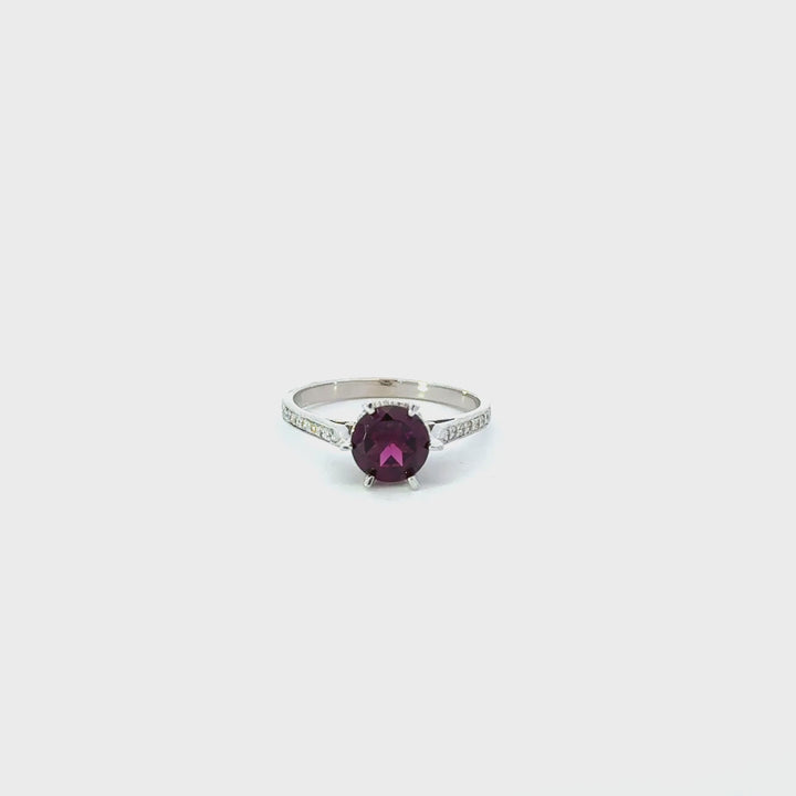Grape Garnet & Diamond Ring in 14K White Gold