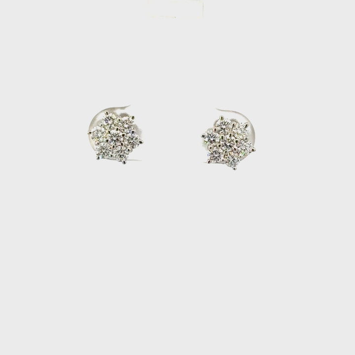 Lab-Grown Round-Cut Diamond Flower Stud Earrings in Sterling Silver