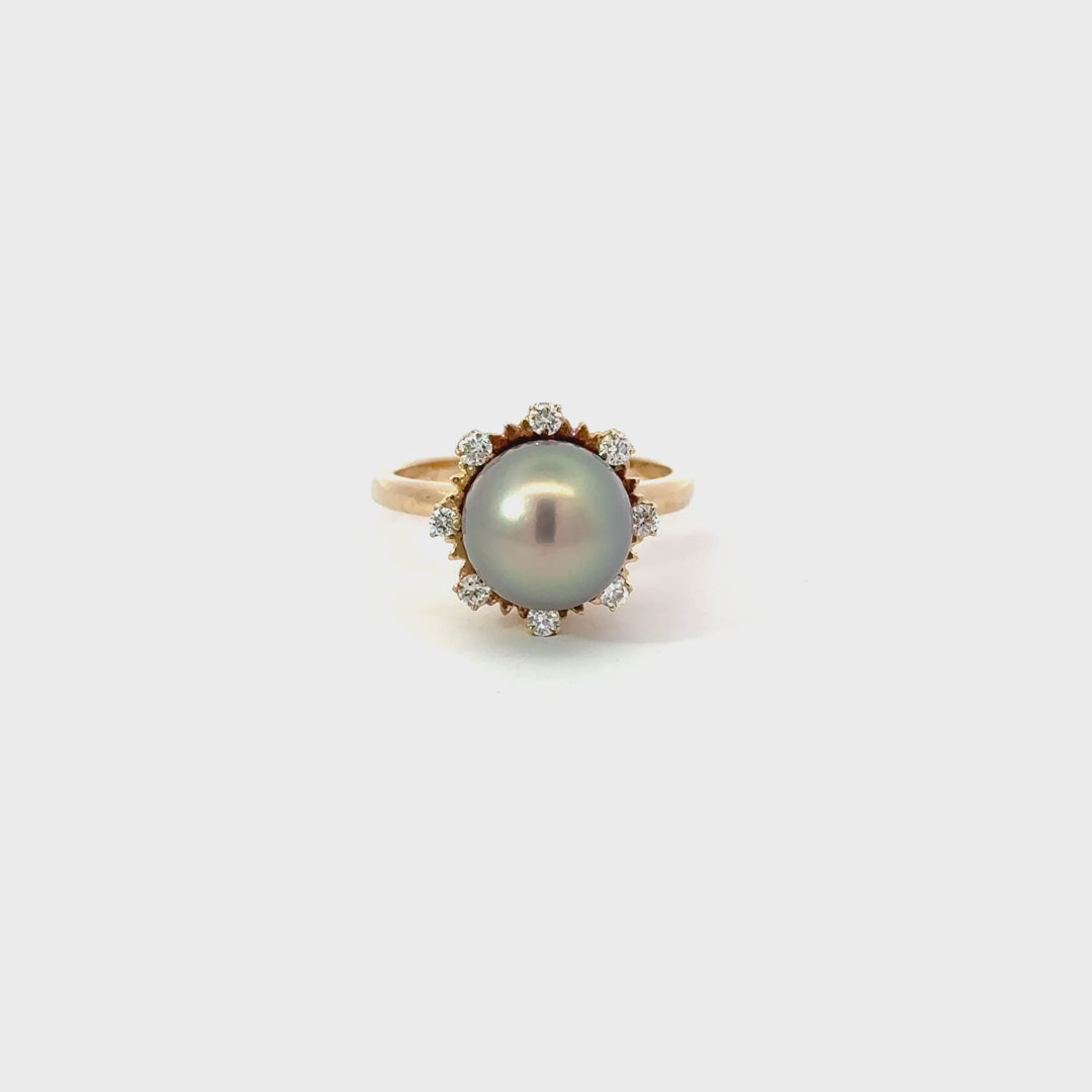 Tahitian Pearl & Diamond Halo Ring in 14K Yellow Gold
