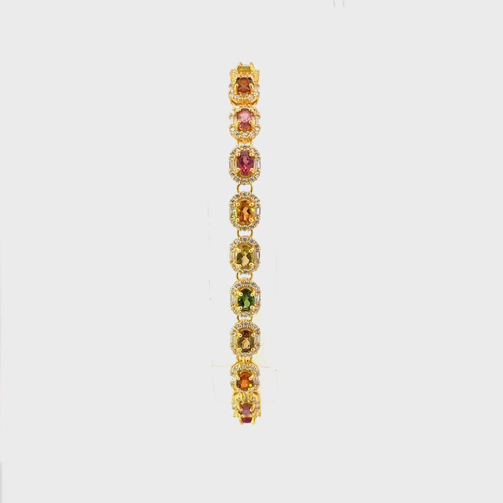 Emerald-Cut Multicolored Tourmaline & White Tourmaline Accent Bracelet Set in Vermeil