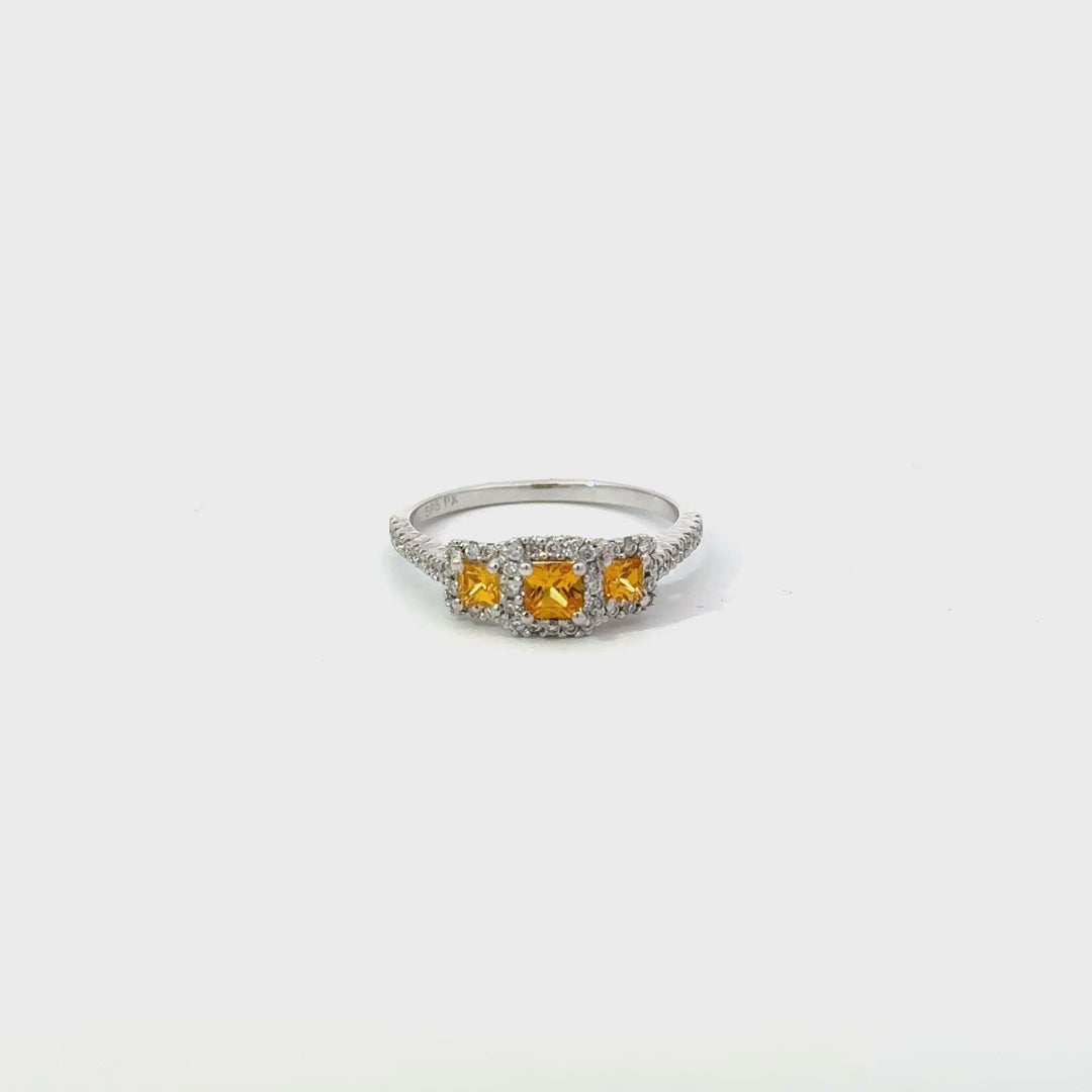 Vintage Yellow Sapphire & Diamond Ring in 14K White Gold