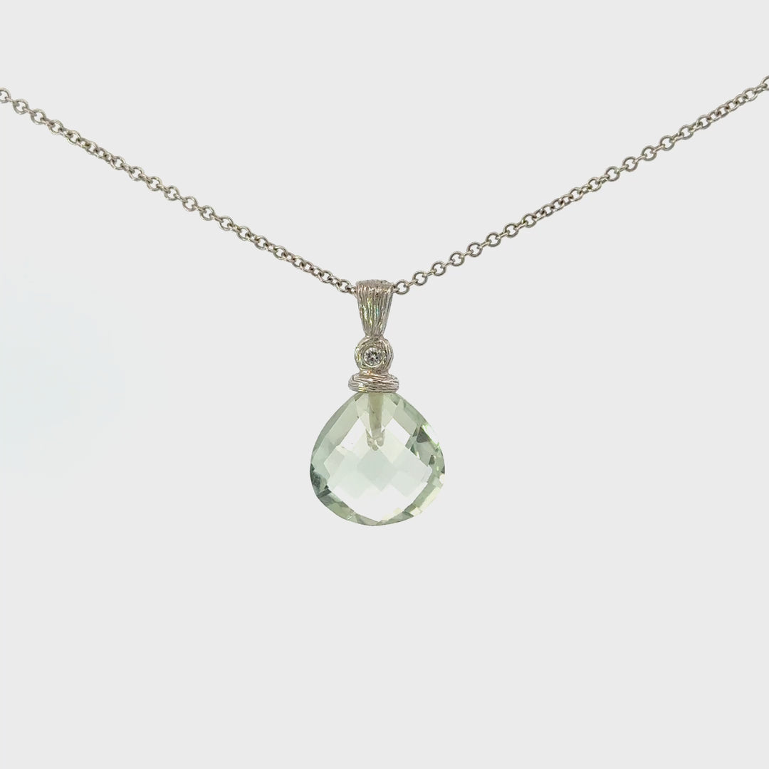 Vintage Prasiolite & Diamond Necklace in 14K White Gold