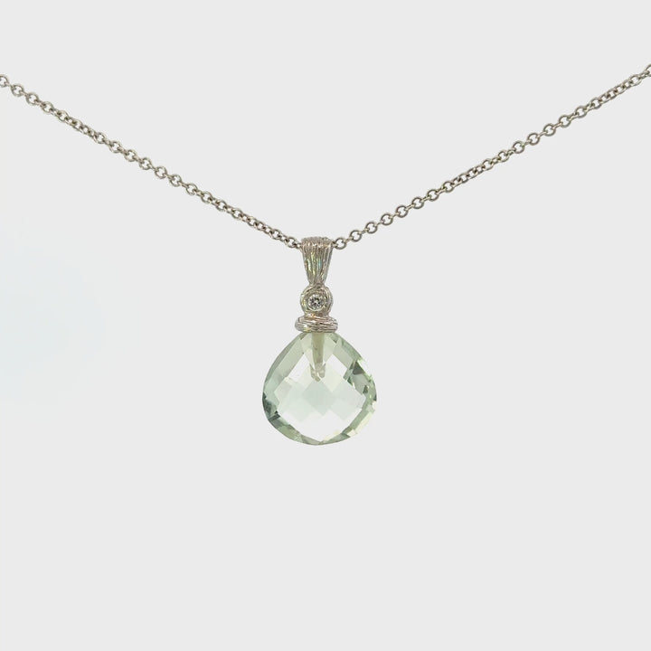 Vintage Prasiolite & Diamond Necklace in 14K White Gold