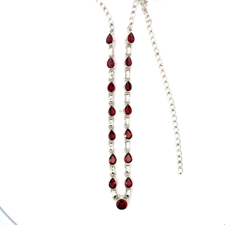 Garnet Station Necklace in Sterling Silver