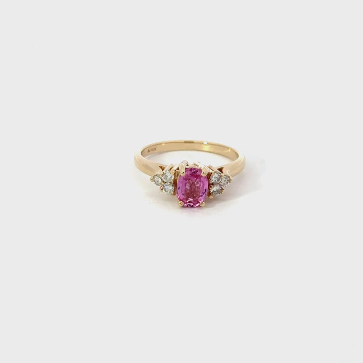 Vintage Pink Sapphire & Diamond Ring in 14K Yellow Gold