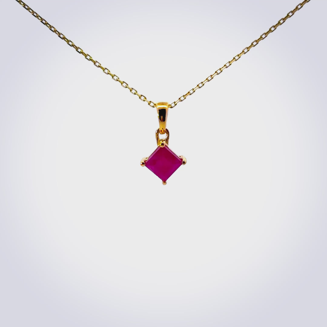 Princess Cut Ruby Necklace in Vermeil