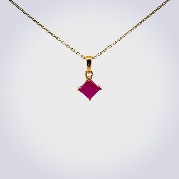 Princess Cut Ruby Necklace in Vermeil
