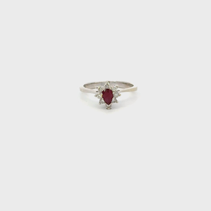 Vintage Ruby & Diamond Ring in 14k White Gold