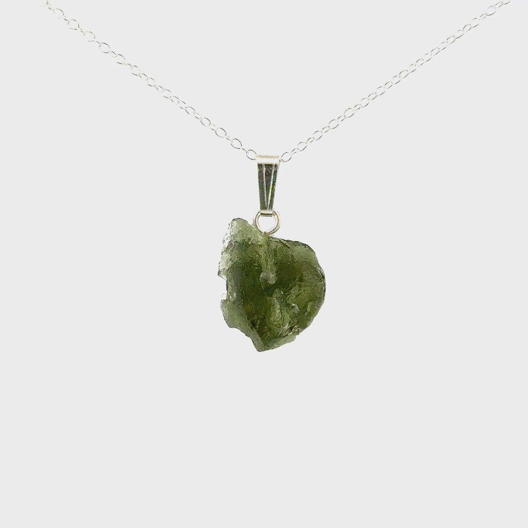 Raw Moldavite Necklace in Sterling Silver