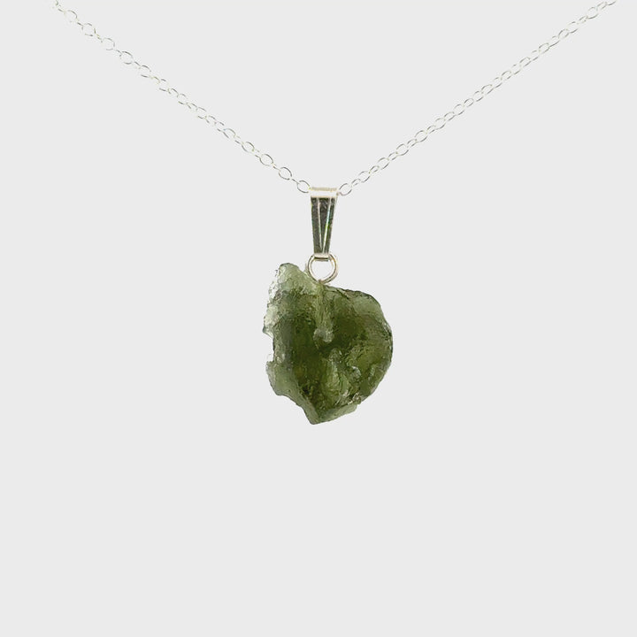 Raw Moldavite Necklace in Sterling Silver