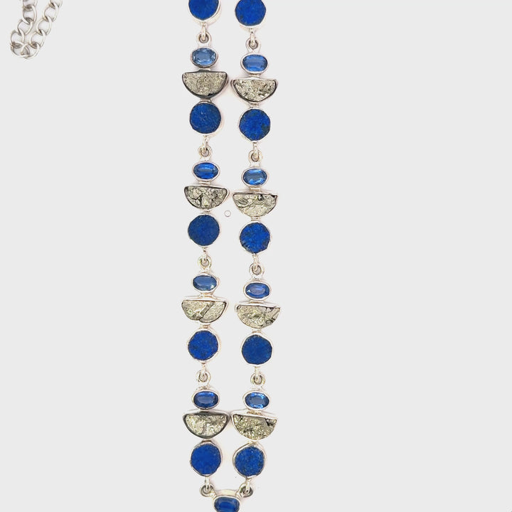 Rough Azurite, Pyrite & Blue Kyanite Necklace in Sterling Silver