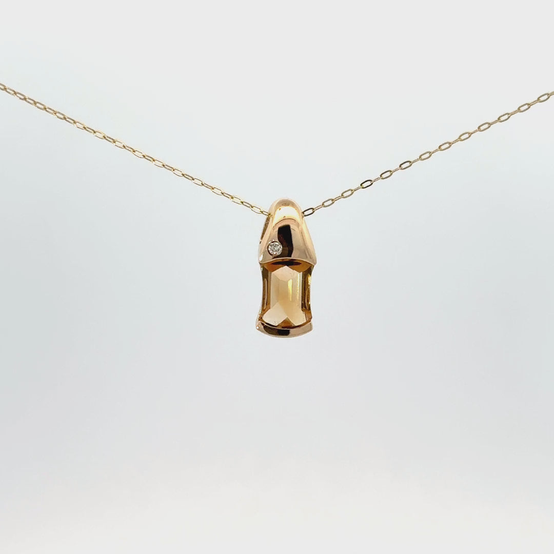 Vintage Citrine & Diamond Necklace in 14K Yellow Gold