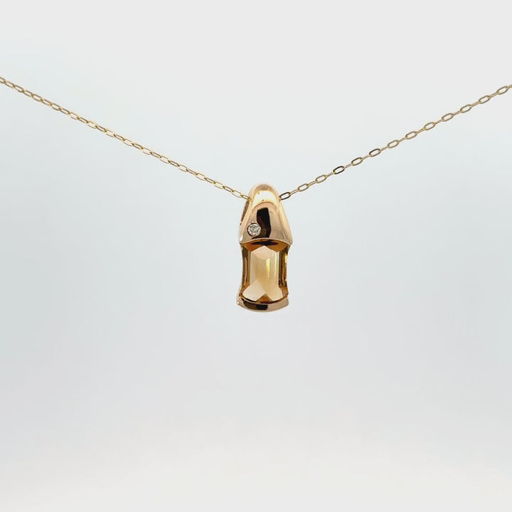 Vintage Citrine & Diamond Necklace in 14K Yellow Gold