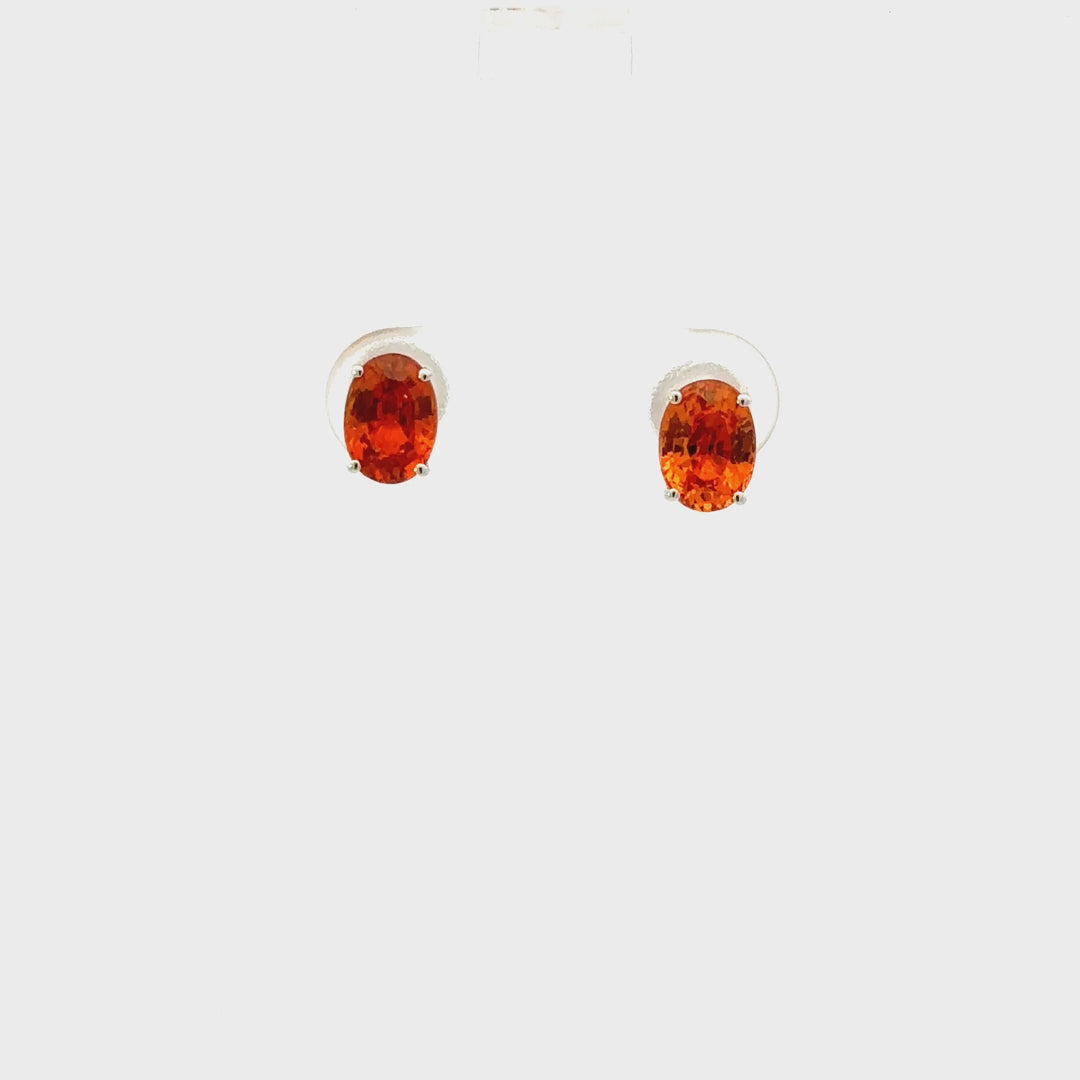Mandarin Garnet Stud Earrings in 9K White Gold