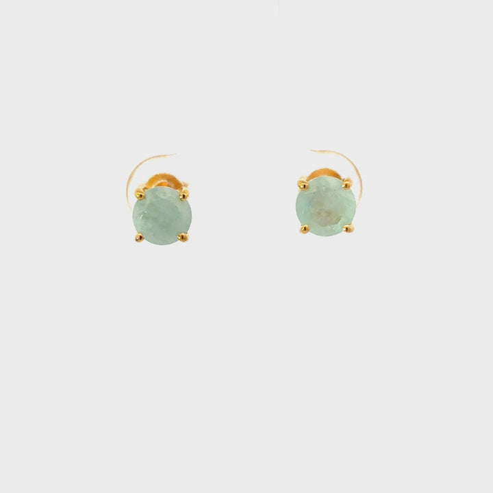 Natural Gemstone Stud Earrings in 18K Gold-Plated Sterling Silver