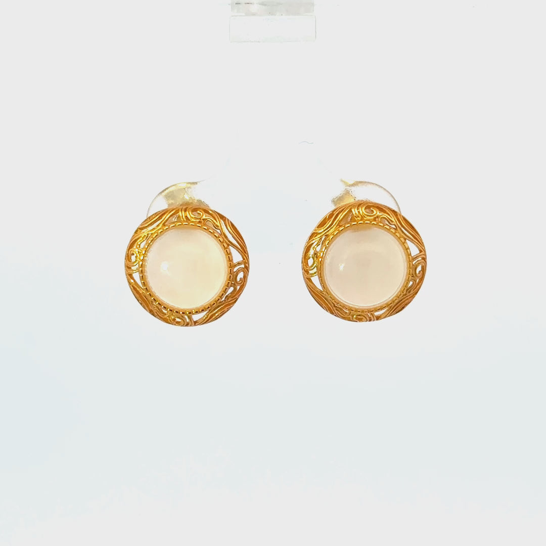White Jade Stud Earrings in Gold Plated Sterling Silver