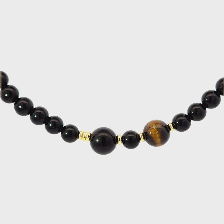 Silver Sheen Obsidian & Tiger’s Eye Beaded Choker Necklace