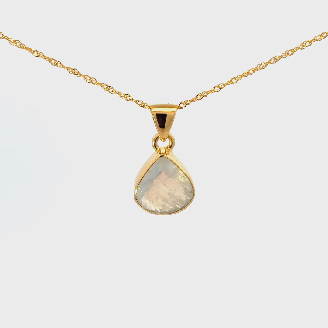 Faceted Rainbow Moonstone Pendant Necklace in 18K Gold-Plated Sterling Silver