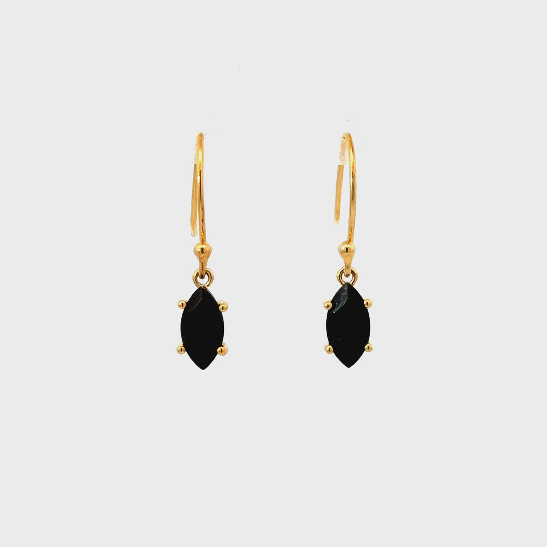 Black Spinel Dangle Earrings in 18K Gold over Sterling Silver
