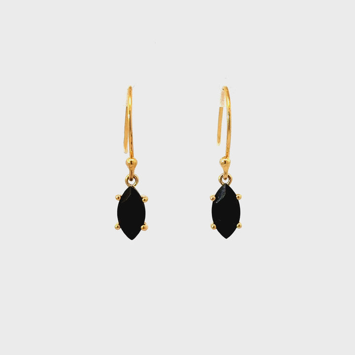 Black Spinel Dangle Earrings in 18K Gold over Sterling Silver