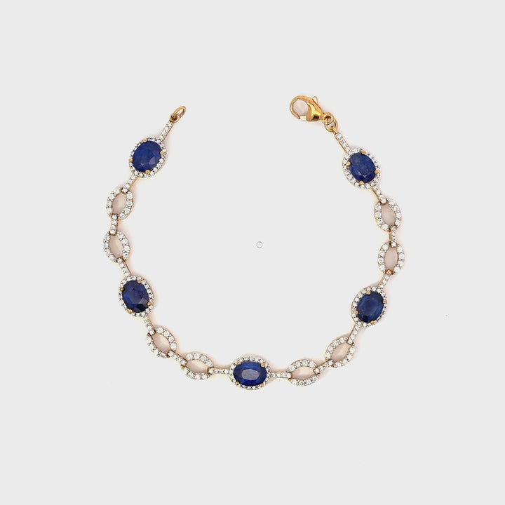 Blue Sapphire & White Topaz Bracelet in Gold Over Sterling Silver
