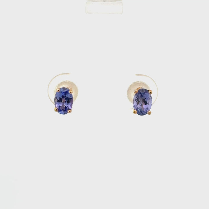 Tanzanite Oval Stud Earrings in 9K Yellow Gold