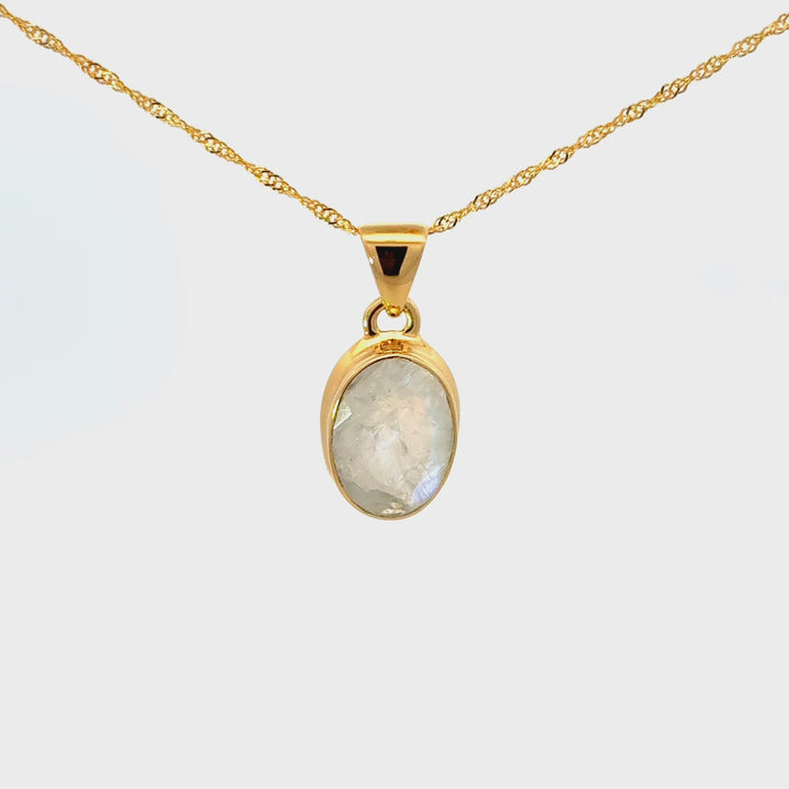Faceted Rainbow Moonstone Pendant Necklace in 18K Gold-Plated Sterling Silver