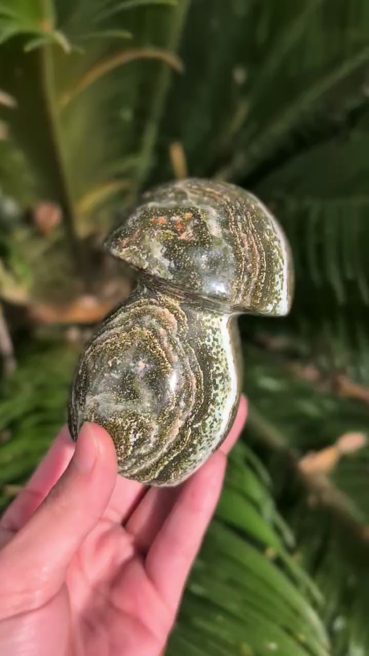 Orbicular Ocean Jasper Carved Mushroom