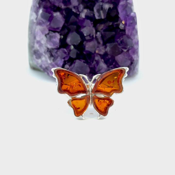 Amber Butterfly Ring in Sterling Silver