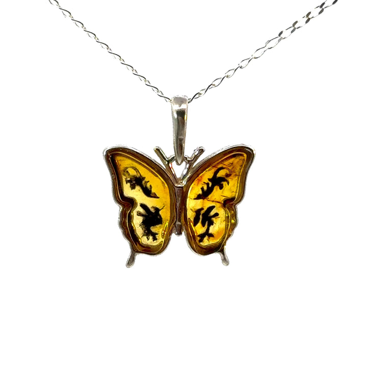 Amber Butterfly Necklace in Sterling Silver