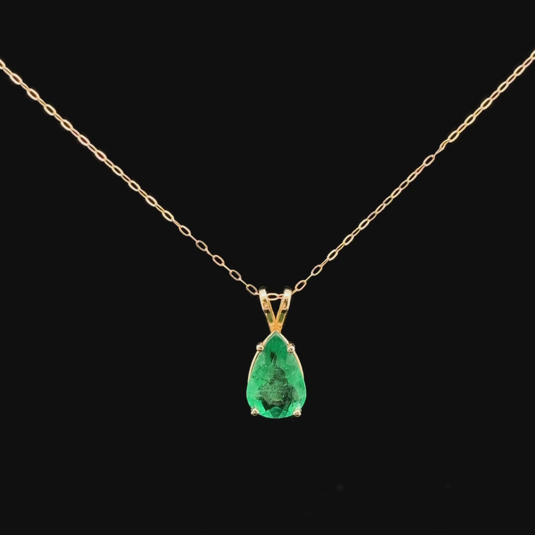 Pear cut Brazilian Emerald Necklace in 14k Yellow Gold