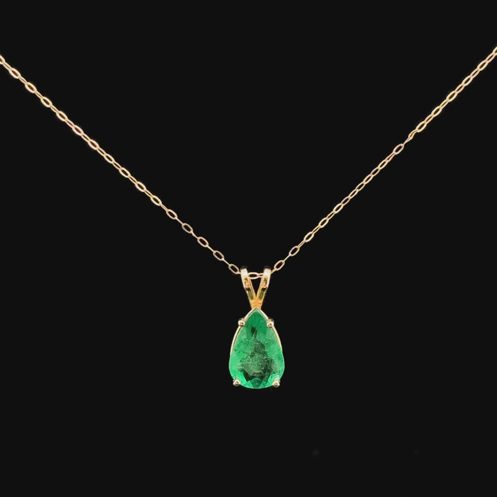 Pear cut Brazilian Emerald Necklace in 14k Yellow Gold