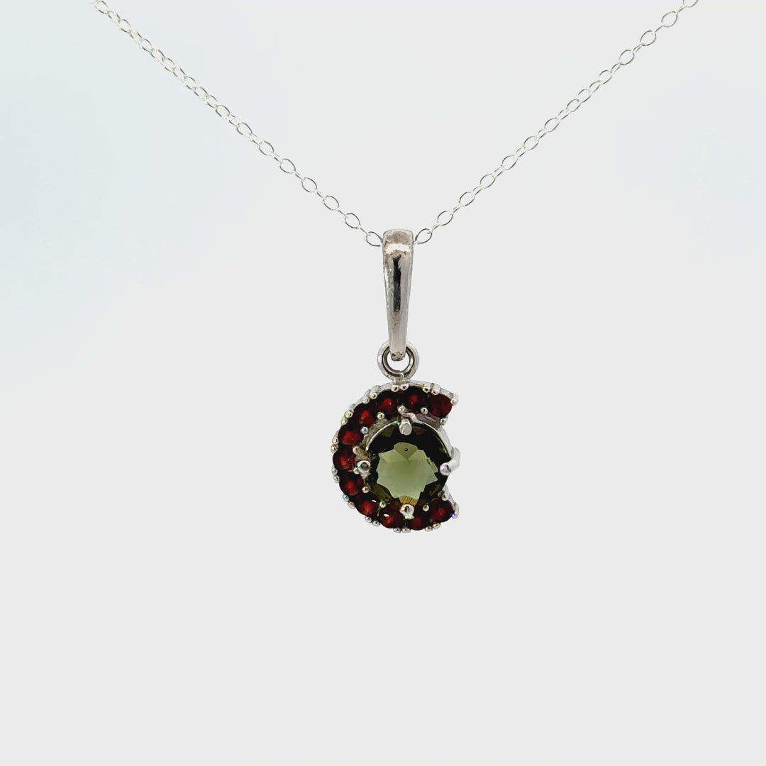 Garnet & Moldavite Necklace in Sterling Silver
