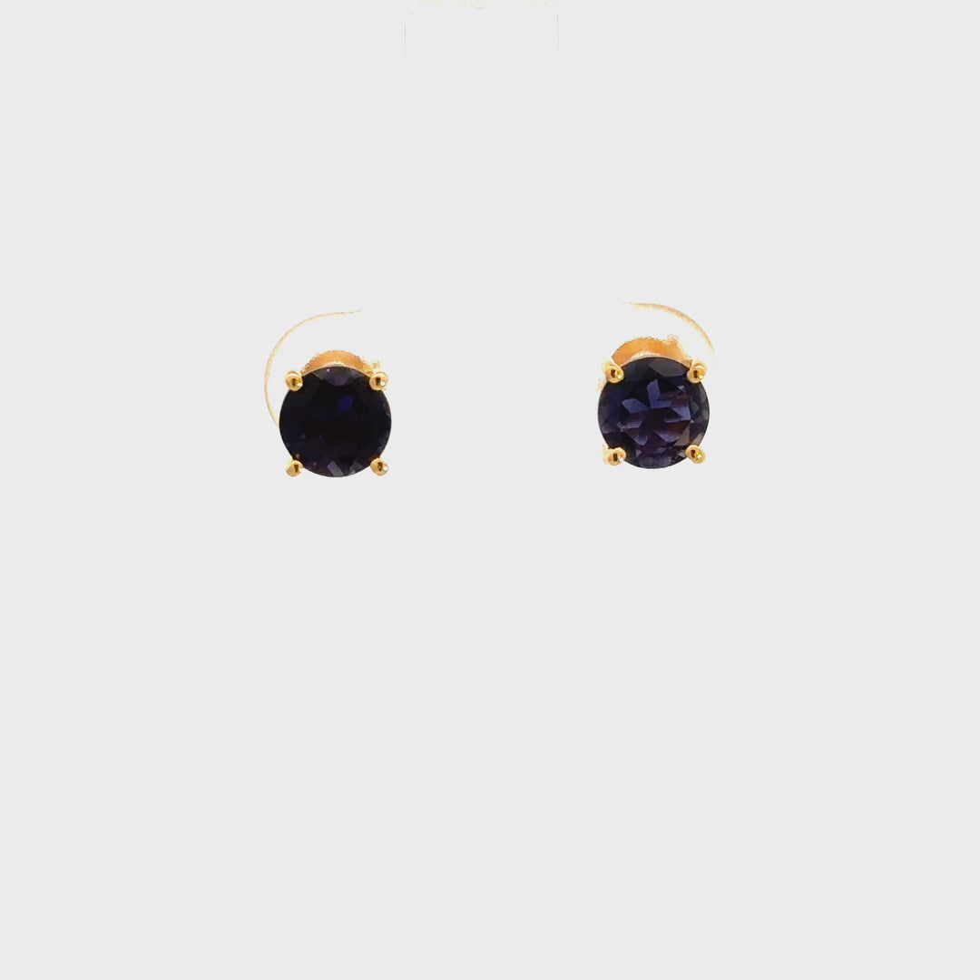 Natural Gemstone Stud Earrings in 18K Gold-Plated Sterling Silver