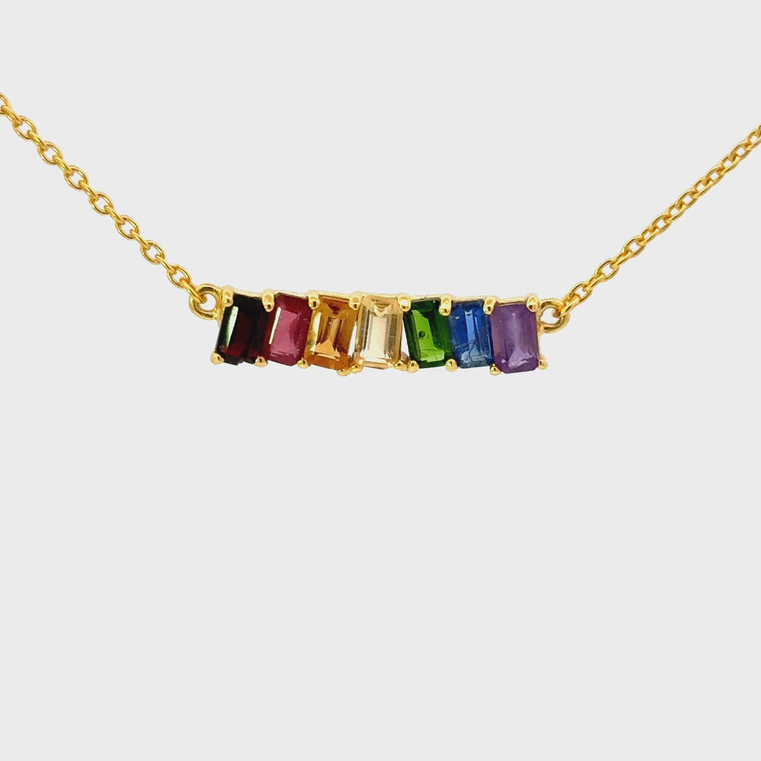 Multicolored Asymmetrical Gemstone Necklace in Vermeil Sterling Silver