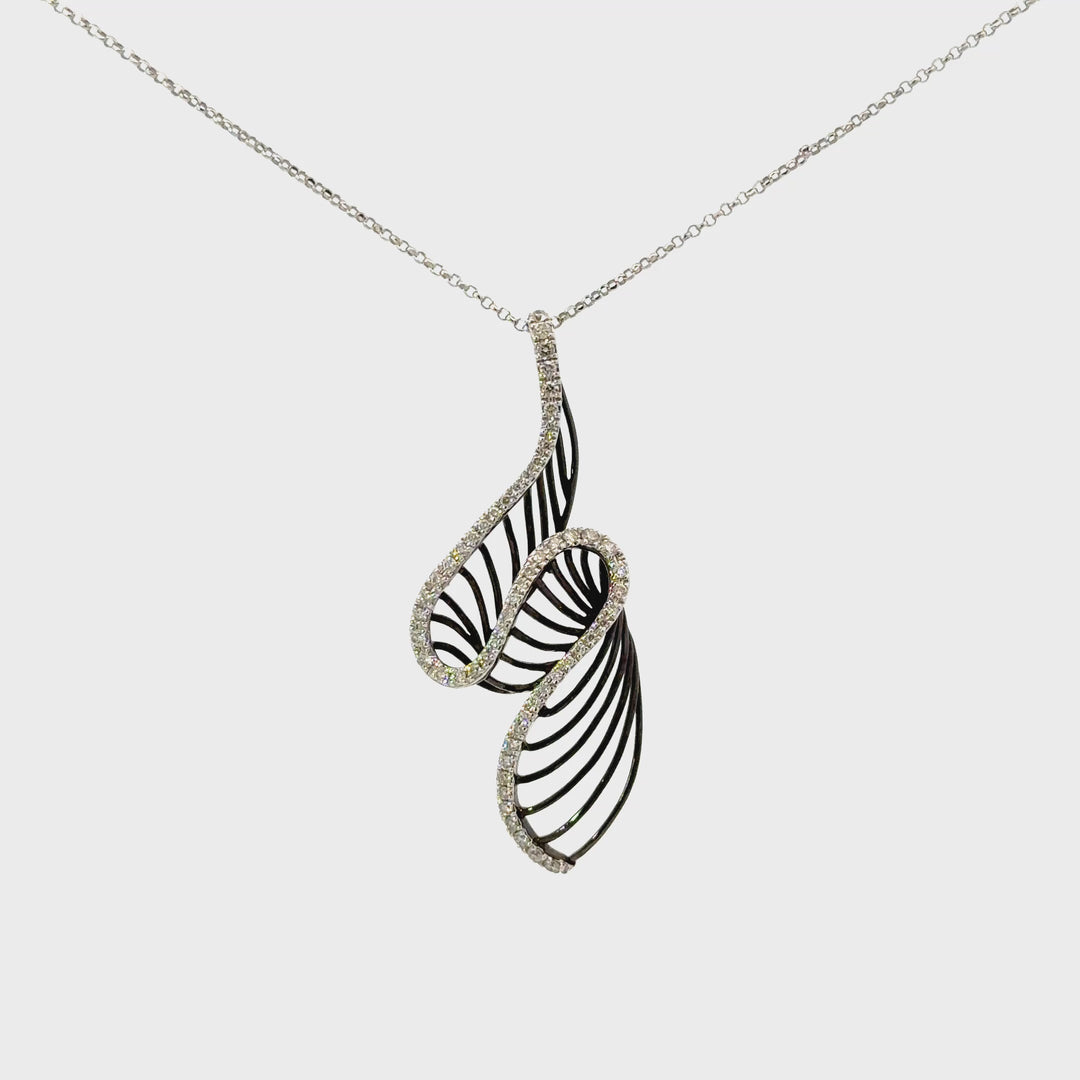 Diamond Ribbon Necklace in 14k White Gold