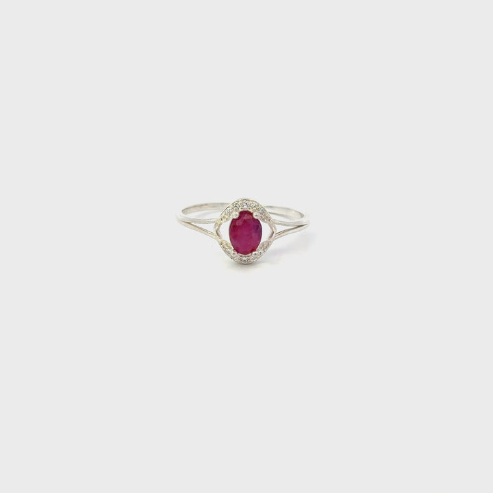 Natural Ruby & Cubic Zirconia Ring in Sterling Silver